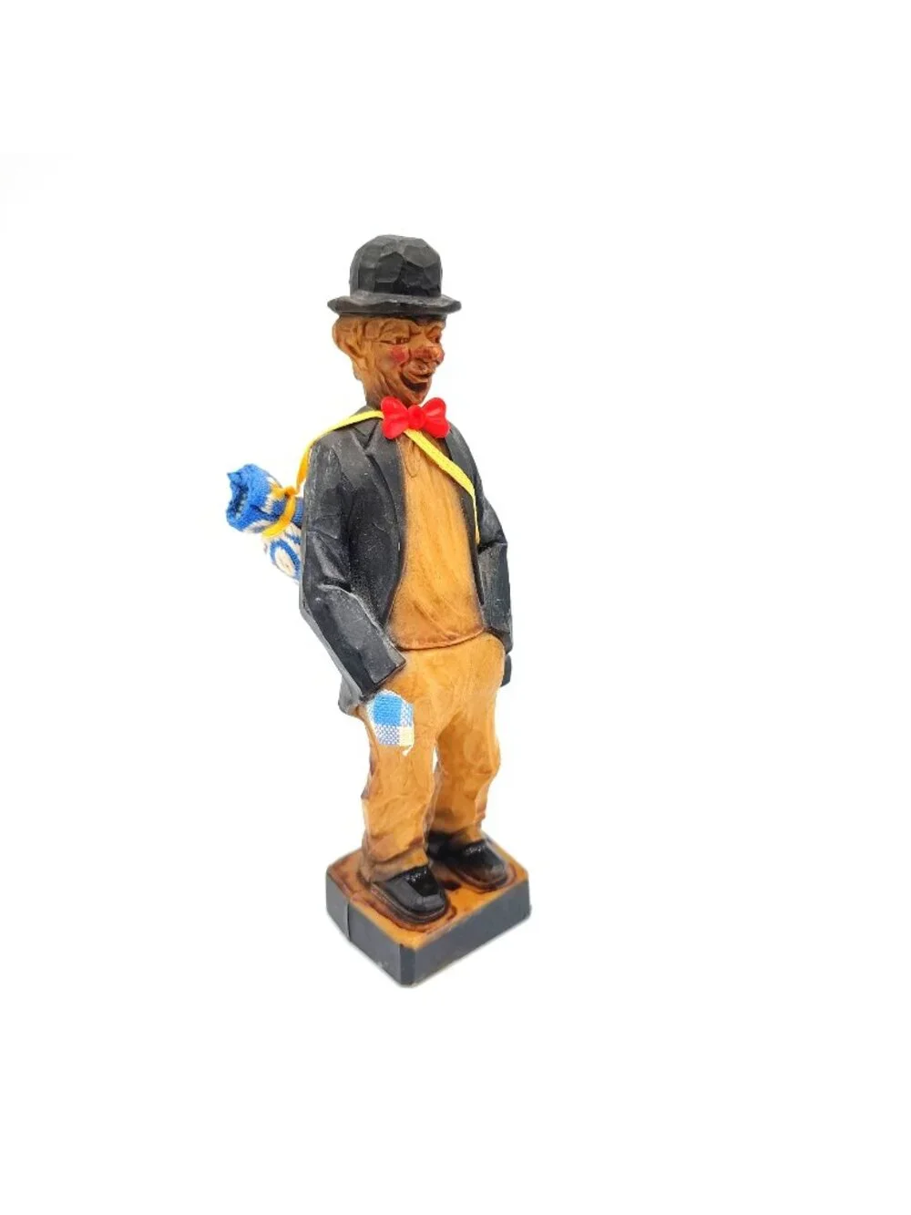 Vintage European Folk Art Man Figure Wood Look Hand Painted Traveler Figure 5.5